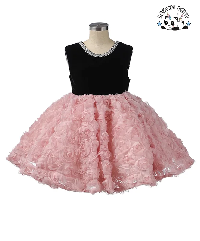 LEZONKIDS - High Quality Children's Performance Dress V Neck Sleeveless Floral Party Girls Dress